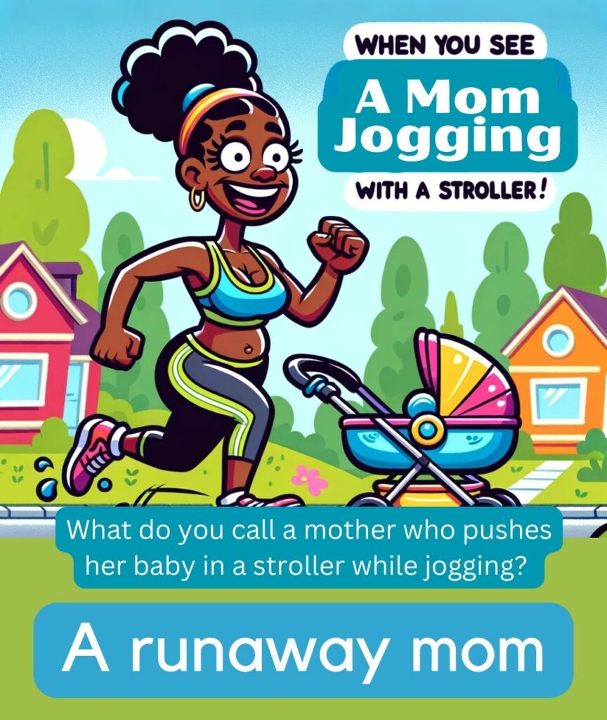 Cartoon_illustration_A_woman_of_African-descent_wearing_sporty_attire_is_jogging_energetically_down_a_cartoonish_suburban_street_with_baby_stroller